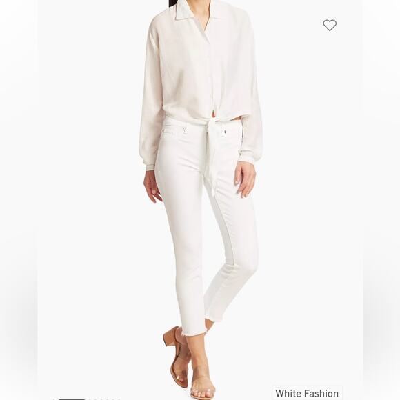 7 For All Mankind Denim - 7 For All Mankind Jeans Women's 27 White Roxanne Mid-Rise Frayed Cigarette